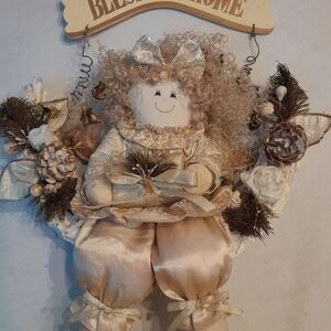 Vintage sign - Bless our Home wood angel sign